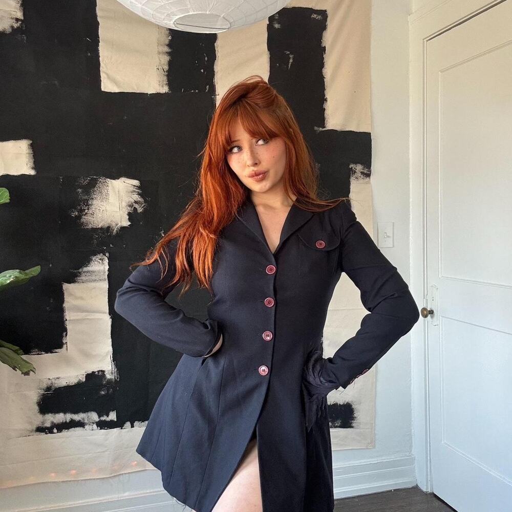Navy blue tailored coat with